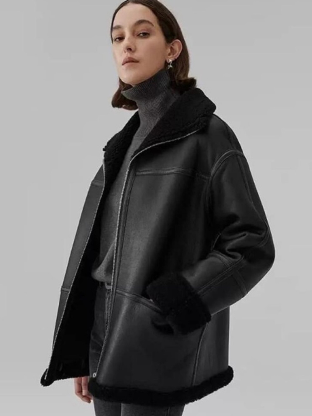 Rebecca Minkoff Oversized Quiet Luxury Jacket Coat Black Shearling Vegan